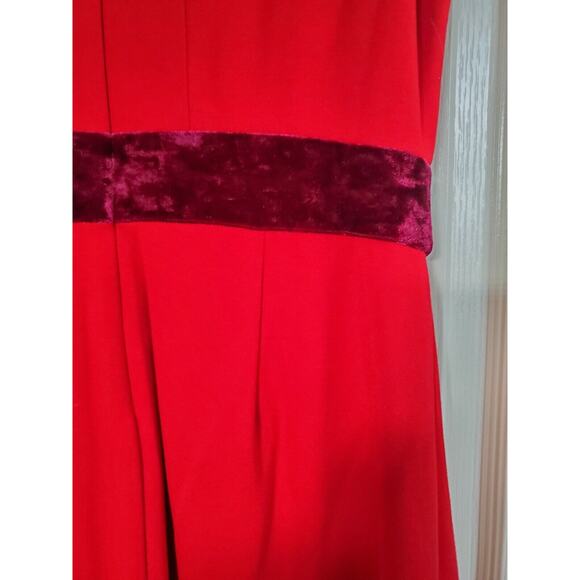 Taylor Holiday Formal Red Cap Sleeve Sheath Dress with Velvet Waistband, Size 8 - Picture 9 of 10